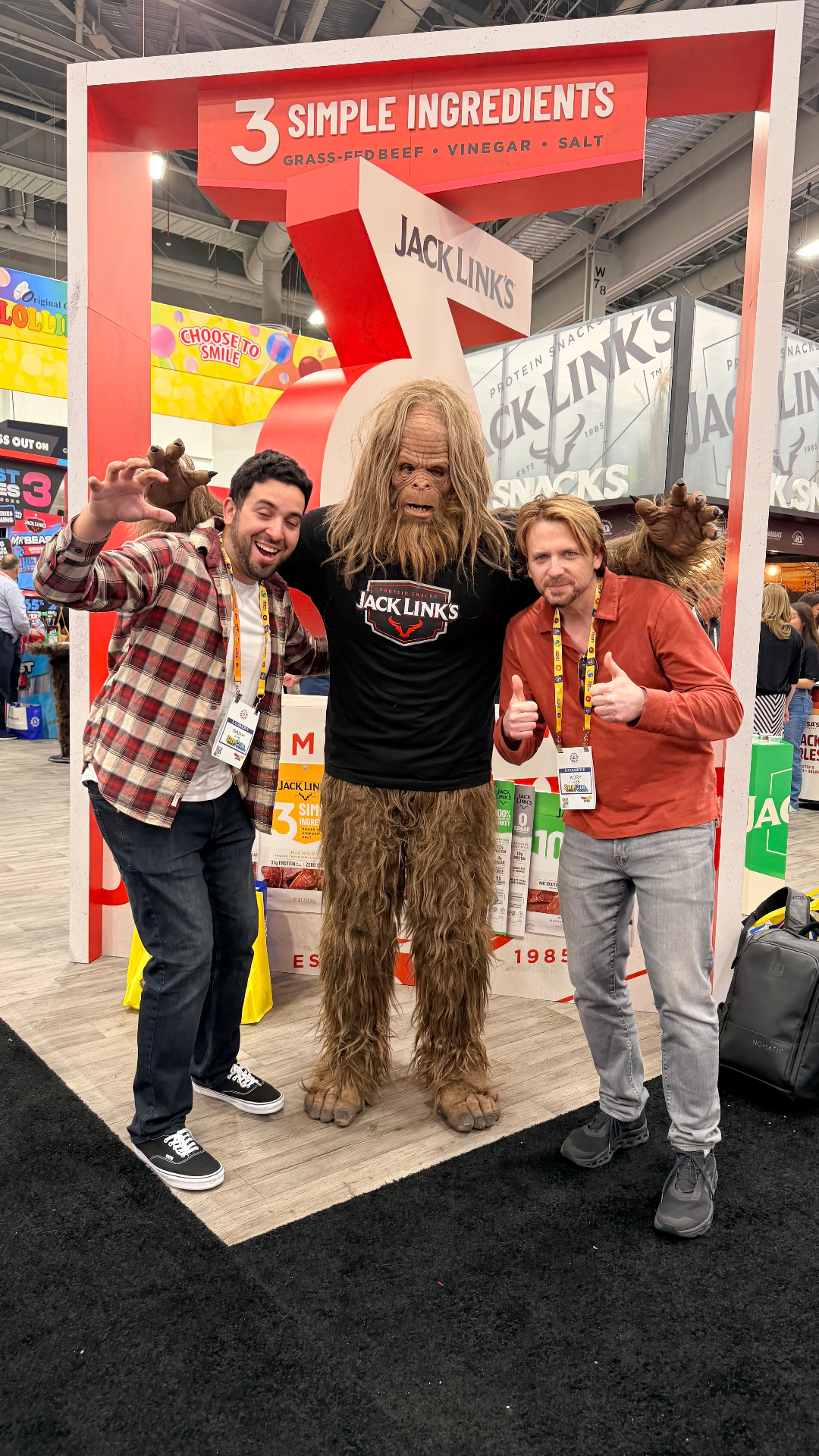 Founders posing with Sasquatch at the Jack Link's booth